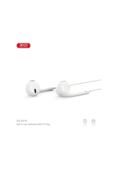 Xo Ep70 Apple Uyumlu iPhone  Mikrofonlu Kulak İçi Kulaklık - Ses Kontrollü Beyaz Kablolu Kulaklık Şeffaf