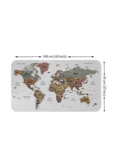 Türkçe Eğitici Ülke Ve Başkent Detaylı Atlası Dünya Haritası Duvar Sticker -60x105-3852 - Renkli Çok Renkli