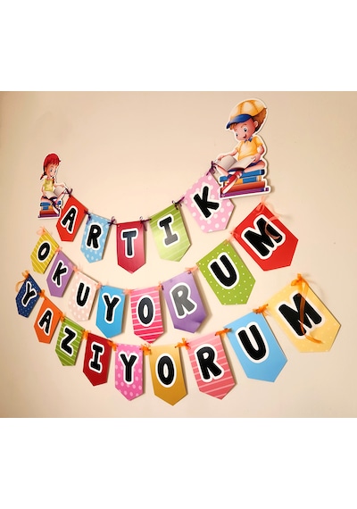 Artık Okuyorum Yazıyorum Okuma Bayramı Hatırası Bayrak Afiş Yazı