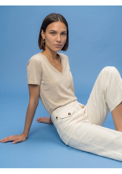 Dilvin 32847 Lyocell Karışımlı V Yaka T-shirt-taş