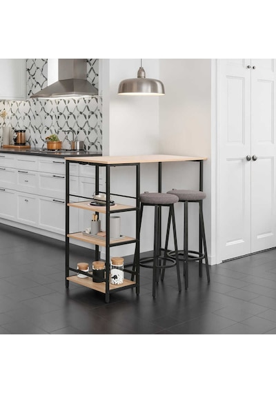 Step-up 2 Tabureli Yüksek Ayaklı Raflı Yemek Masası Ceviz/siyah 100x50x100 Ceviz