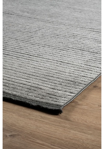 Line Serisi Kaymaz Taban Yıkanabilir Dekoratif Modern Şönil Kilim Gri