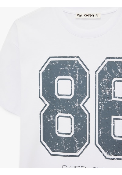 Koton Kısa Kollu Bisiklet Yaka Baskılı Oversize Tişört Ekru 6sal10469ık Ekru