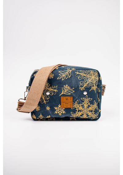 Fabric Craft Bag Omuz Çantası Kadın Taş Yıkamalı Duck Kumaş Çapraz Askılı Günlük Çanta Lacivert - Sarı