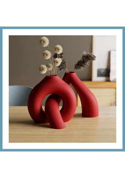 Bezos 3d Baskı Interlocking Vazo - İç İçe Geçen Dekoratif Vazo-kırmızı Mbt06