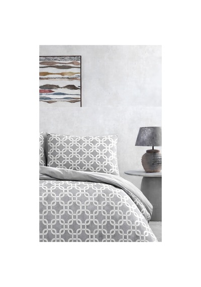 Gri Geometrik Desenli Çift Kişilik Nevresim Takımı Modern Seri Çok Renkli