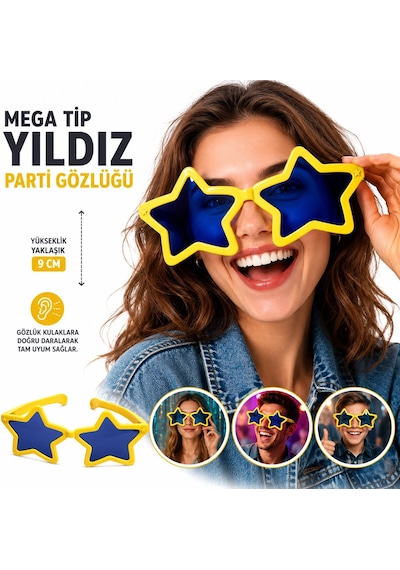 Mega Tip Yıldız Parti Gözlüğü Sarı Renk 14 Ve Üzeri