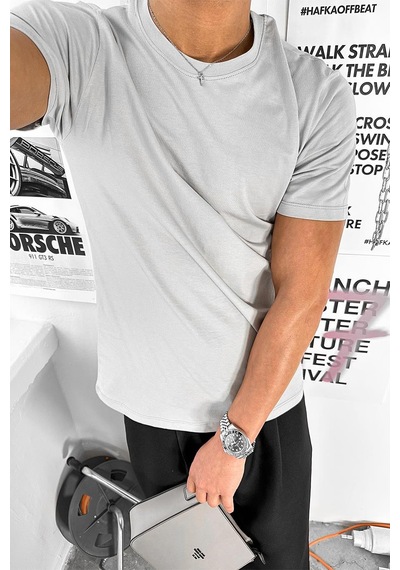 Gri Basic Premium Regular Fit Tişört Gri
