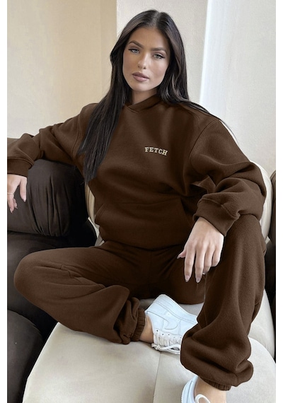 Fetch Eşofman Takımı Sweatshirt Jogger - Kahverengi Baskılı Oversize Şardonlu Kapüşonlu Kahverengi Fetch Eşofman Takımı Sweatshirt Jogger - Kahverengi Baskılı Oversize Şardonlu Kapüşonlu Kahverengi