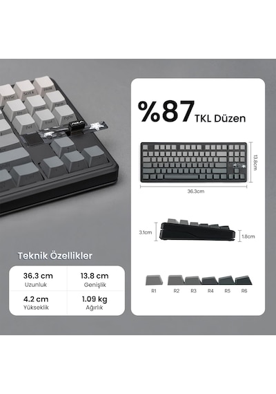 Aula F87 Pro V2 Mekanik Rgb Tkl Graywood V4 Switch Kablosuz Makrolu Hot Swap Klavye Gradyan Gri