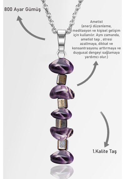 Erilsa Sertifikalı Aaa+ Kırık Taşlı Model Ametist Taşı Kolye Çok Renkli