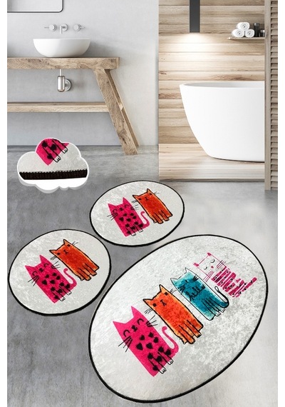 Baby Cats Djt 3 Lü Set Banyo Halısı Paspas Klozet Takımı Çok Renkli