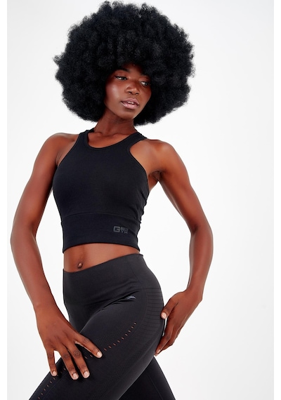 Maraton 17499 Active Slim Fit Kadın Bisiklet Yaka Kolsuz Gym Bralet Siyah