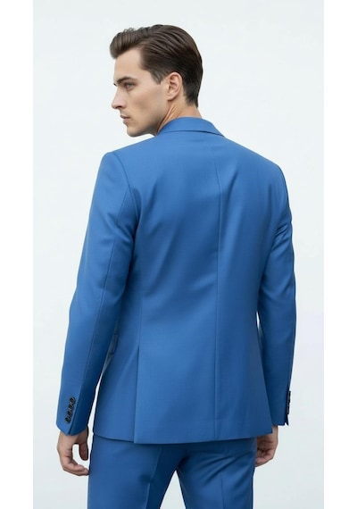 Plus Scorpion Gold Düğmeli Kruvaze Erkek Blazer Ceket Premium Kumaş, Slim Fit Şıklık Bebe Mavisi