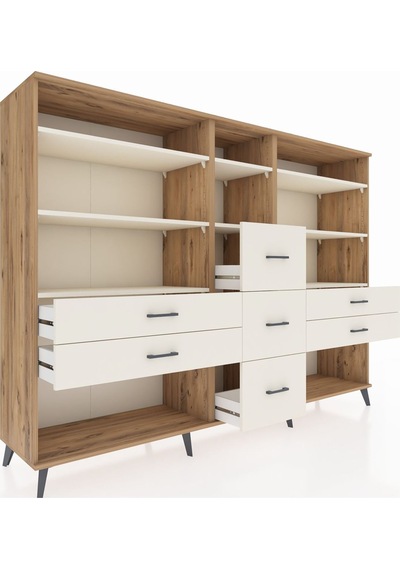 Hyperion Dolap 8 Raflı 7 Çekmeceli 220x44x163 Çam-aytaşı Çam-aytaşı