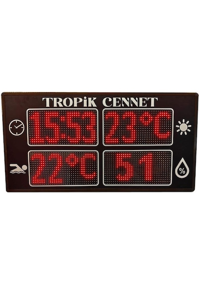 Sanec Dijital Havuz Bilgilendirme Tabelası - Saat Derece Nem Ve Havuz Sıcaklık Göstergesi 92x47 Cm
