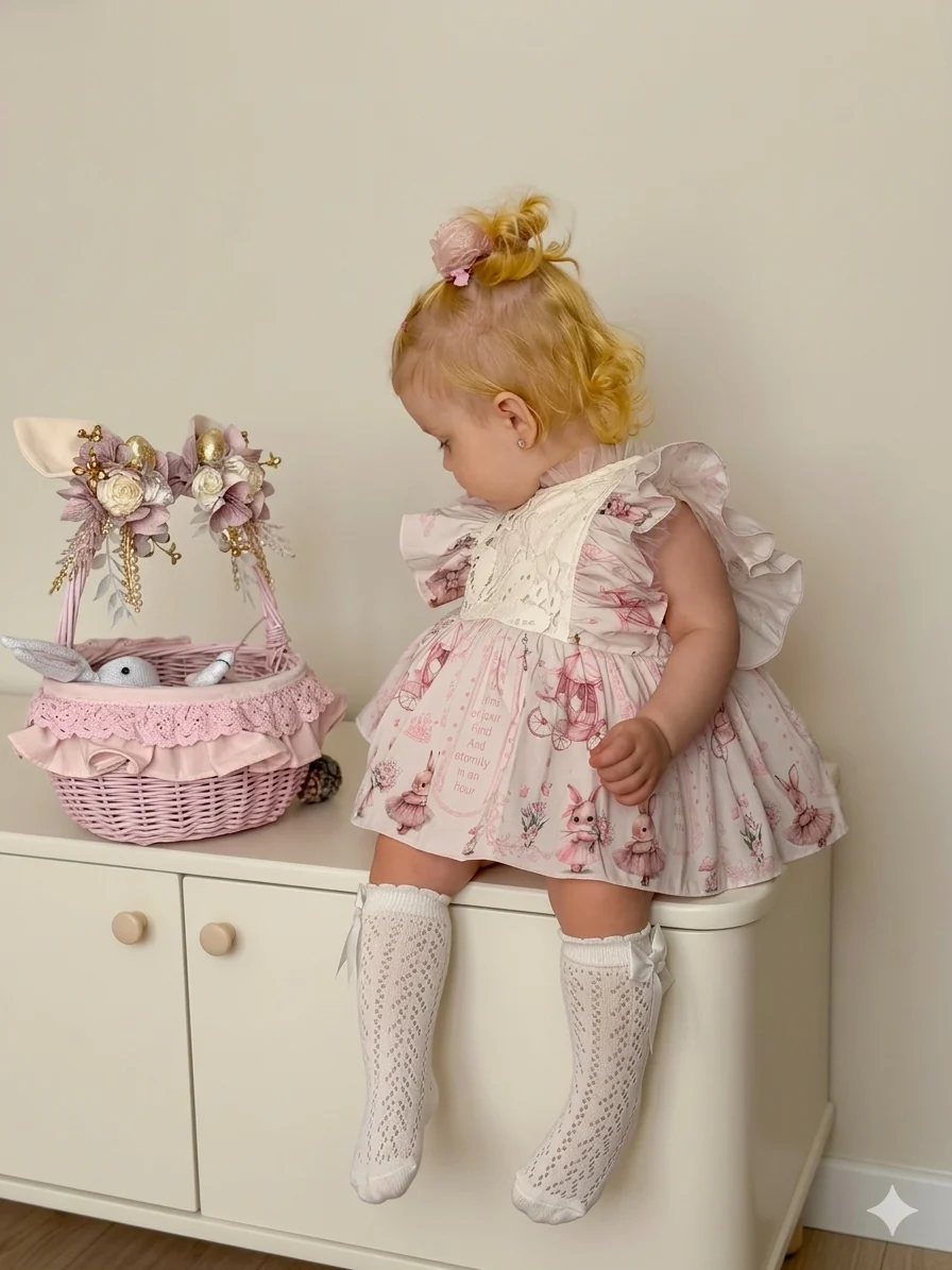 Momercy Pink Queen Kız Bebek Romper Elbise Pembe