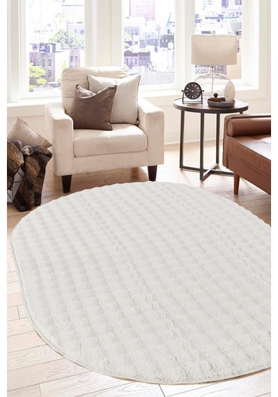 Bubble Oval Yumuşak Peluş Kaymaz Salon Oturma Yatak Odası Balkon Mutfak Halısı Yolluk Krem