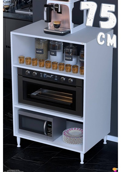 Lara 75 Cm Genişlik 3 Raflı Mikrodalga Standı Fırın Tezgahı Mutfak Dolabı-beyaz 75x119x48 Cm Lara 75 Cm Genişlik 3 Raflı Mikrodalga Standı Fırın Tezgahı Mutfak Dolabı-beyaz 75x119x48 Cm