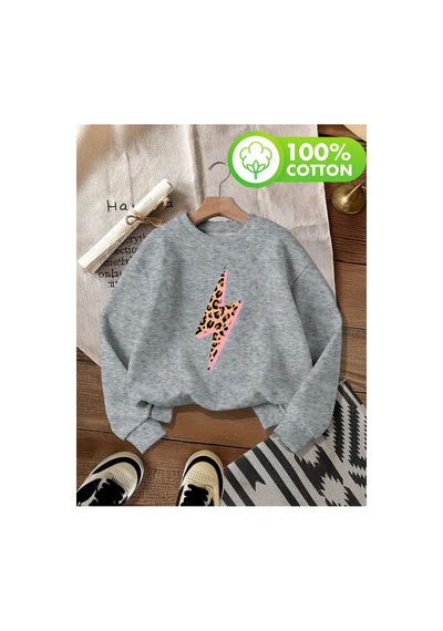 Herkesemoda Lıghtnıng Desen Detaylı Bisiklet Yaka İçi Polarlı Sweatshirt Gri