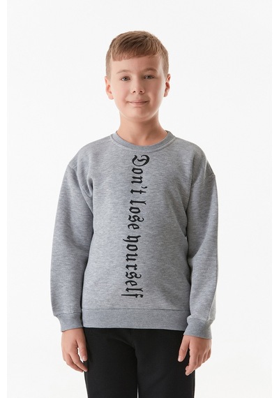 Fullamoda Yazı Baskılı Bisiklet Yaka Erkek Çocuk Sweatshirt 25kcck7376215724-gri Gri