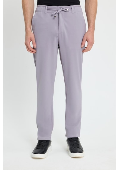 Tudors Erkek Slim Fit Dar Kesim Beli Lastikli Bağcık Detaylı Gri Pantolon-41664 gri