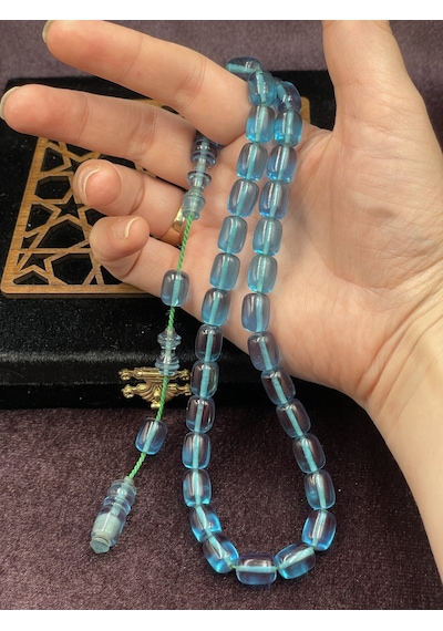 Sistemli Mor Hareli Mavi Turkuaz Ateş Kehribar Tesbih 8x12 Mm