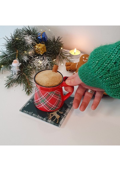 Decorita Cam Bardak Altlığı Yeni Yıl Kar Çerçeveli 4'lü Takım Çok Renkli