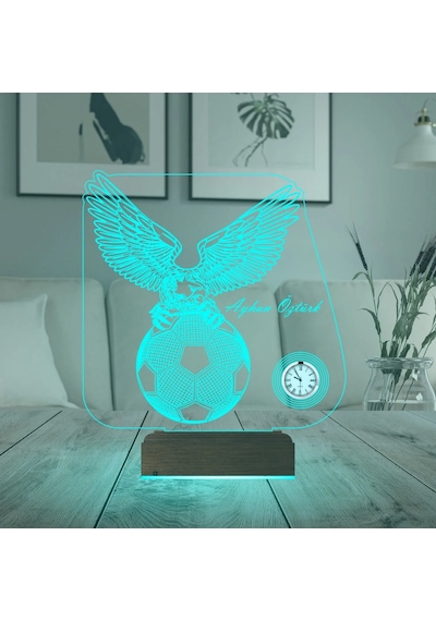 Luvivia Kartal Top Futbol Futbolcu Hediye Taraftar Kişiye Özel Metal Saatli 3d Lamba - Masa Gece Lambası