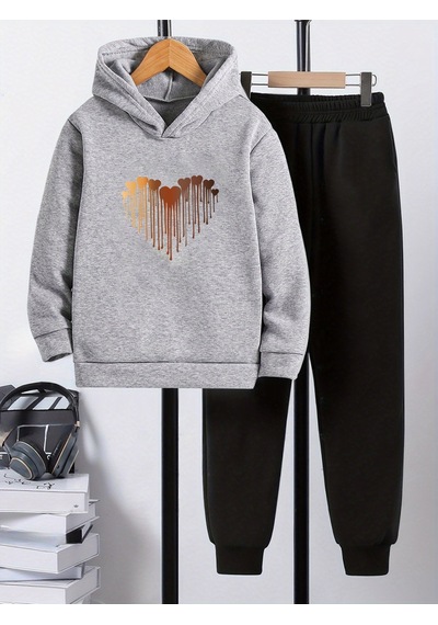 Uyguntarz Eriyen Kalpler Baskılı Oversize Çocuk Sweatshirt Eşofman Takım Gri