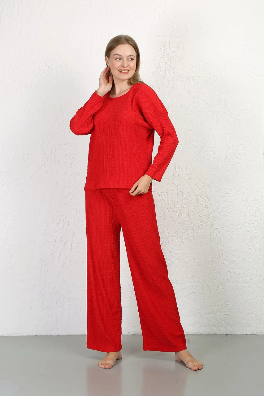 Akbeniz Kadın Bürümcük Kumaş Pijama Takım Kırmızı 4233 Kırmızı