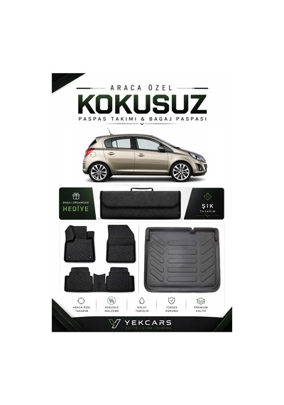 Opel Corsa D 2006 Model Aracınıza Özel 4d Karbonlu Kauçuk Paspas Takımı Ve Bagaj Havuzu