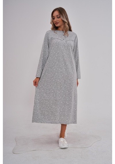 Mecit Pijama Mecit 6154 Gri Kadın Çiçek Desenli Büyük Beden Gecelik