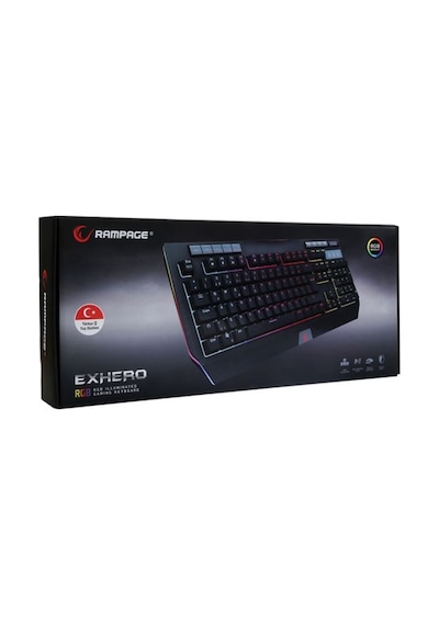 Rampage KB-R105 EXHERO Usb Kablolu RGB Ledli Outemu Blue Switch 5 Makro Tuşlu Gaming Q Klavye