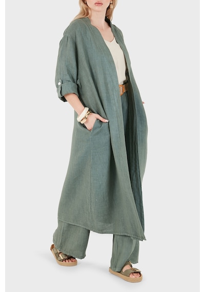 Via Dante% 100 Keten Dantel Ve Brode İşleme Detaylı Kimono Bayan Kimono 7183543 Haki