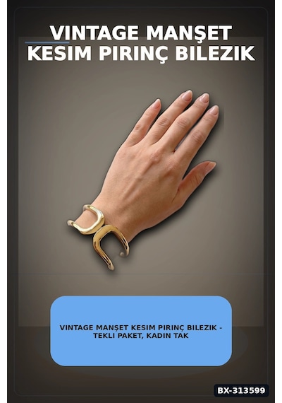 Vintage Manşet Kesim Pirinç Bilezik - Tekli Paket, Kadın Takı Aksesuarı Bx-313599 Çok Renkli
