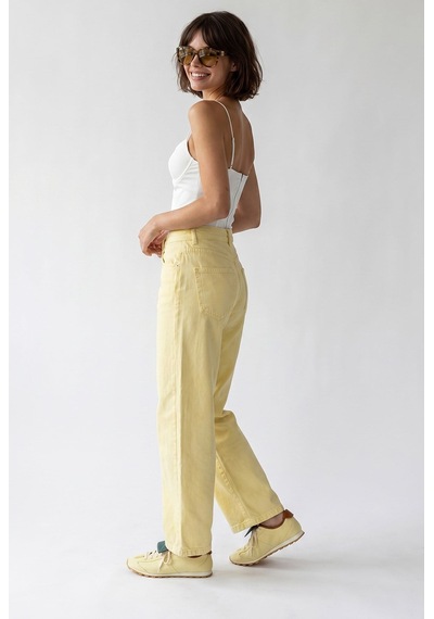 Mixray 2128 Kadın İnce Mevsimlik Yüksek Bel Wide Leg Denim Pantolon Sarı