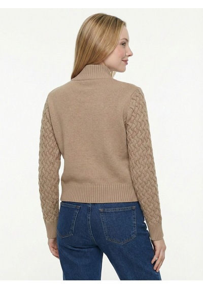 Regular Long Crop Kadın Kazak Camel