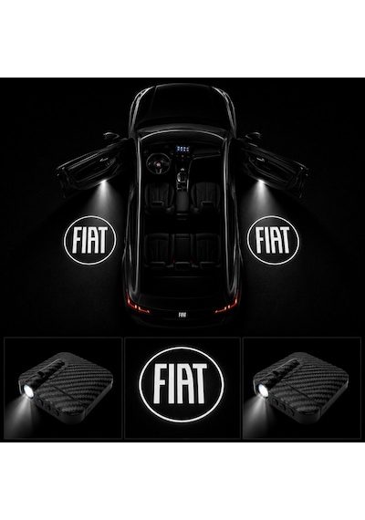 Yeni Fiat Kapı Altı Logo Projektör Led Işığı 2'li Set Pilli Kablosuz Kapı Karşılama Lambası