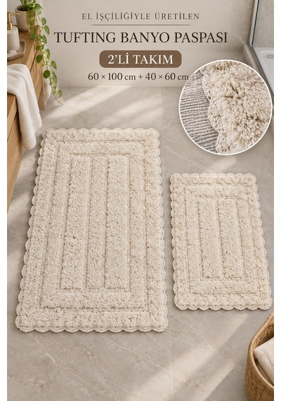 Alanur Bodrum Tufting Cotton Pamuklu El Işi Örgülü 2 Li Paspas 110 Bej