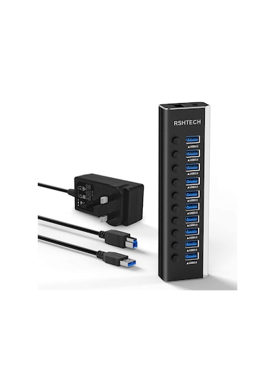 Powered Usb 3.0 Hub Alüminyum 10 Portlu Usb 3.0 Veri Hub, 12v/3a 36w Güç Adaptörü Ve Bireysel