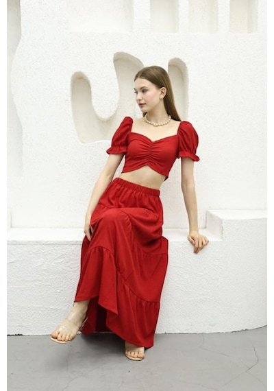 Kadın Etek Bluz İkili Takım - S504868 Bordo