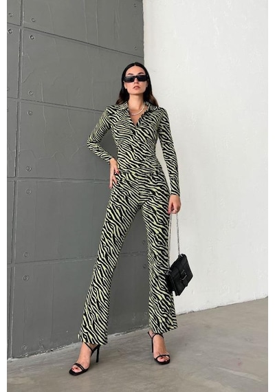 WeShaya Kadın Multı Polo Yaka Polyester Desenli Dokuma Takım Çok Renkli