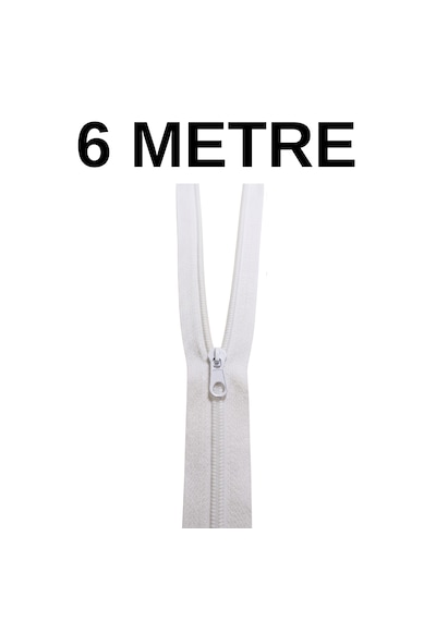 Beyaz Metrelik Fermuar 6 Metre + 6 Fermuar Başlığı 01 Beyaz