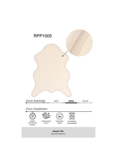 Çam Halı Poly Rpppost1005 Krem Peluş Post Şeklinde Halı-salon-antre-oturma Odası-yumuşak-kaymaz Taban-yıkanabilir