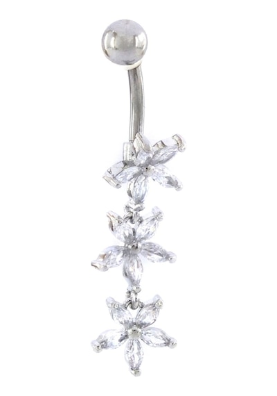 Ferizz 316l Çelik 3 Sıra Çiçek Model Zirkon Taşlı Piercing Prc-220 Beyaz