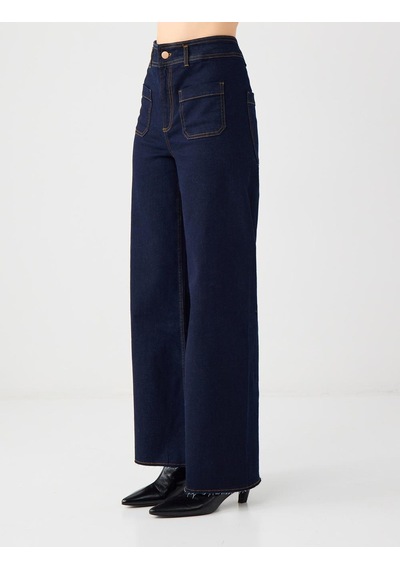 Jimmy Key Lacivert Bol Paça Yüksek Bel Denim Pantolon 5ww185020494