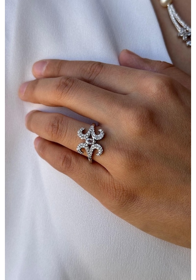8,5 Mm Koç Başı Zirkon Taşlı İnci Kolye Bileklik Küpe Yüzük Dörtlü Set 12 / Rose Gümüş
