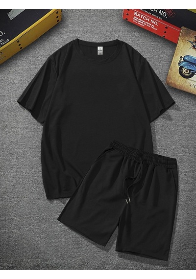Pandy Unisex Siyah Oversize Bol Kalıp T-shirt Şortlu Alt Üst Ikili Takım Siyah