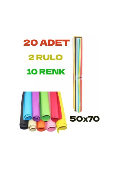20 Adet 50x70 Cm Fon Kartonu 10 Renk 2 Rulo Fon Kartonu